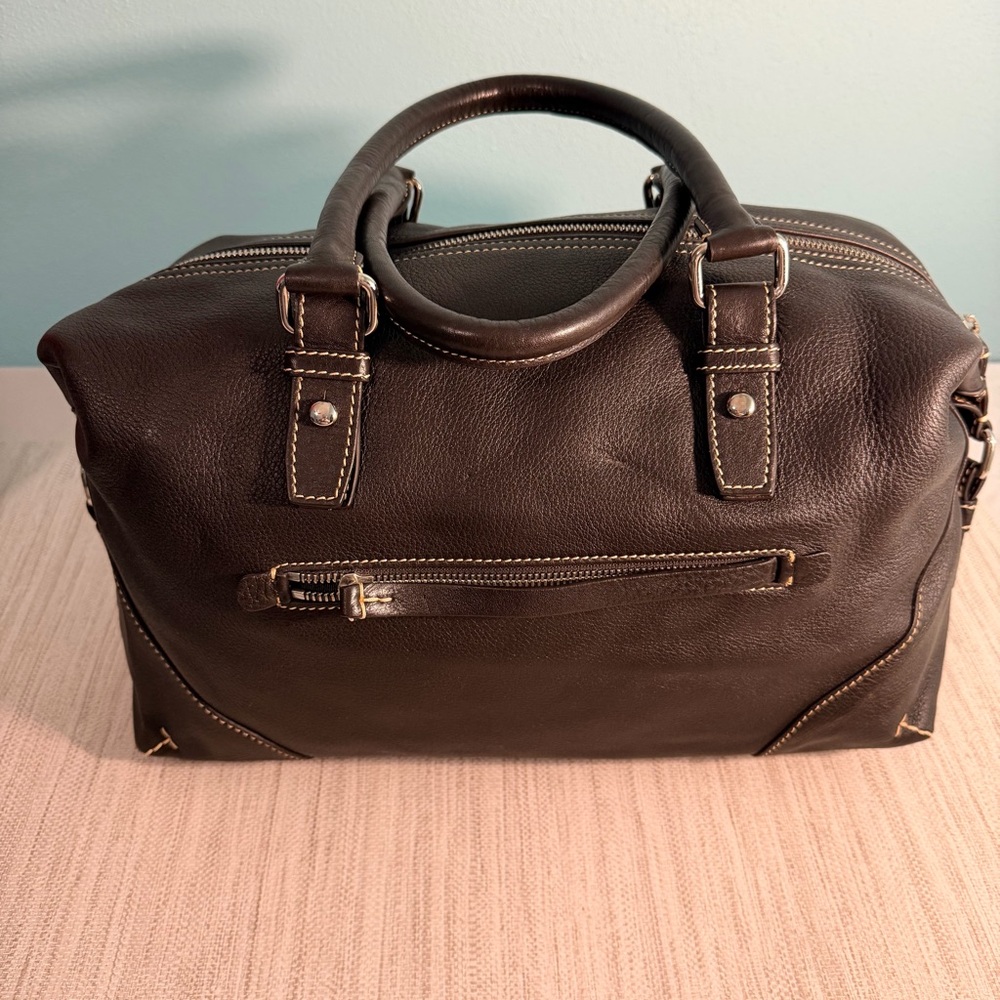 Genuine TUMI Brown Italian Leather Handbag Satchel Purse